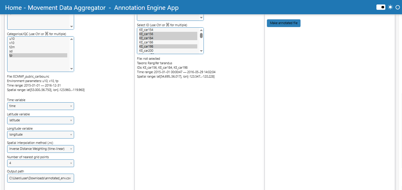 Bottom/control part of the Annotation engine - .nc tab.