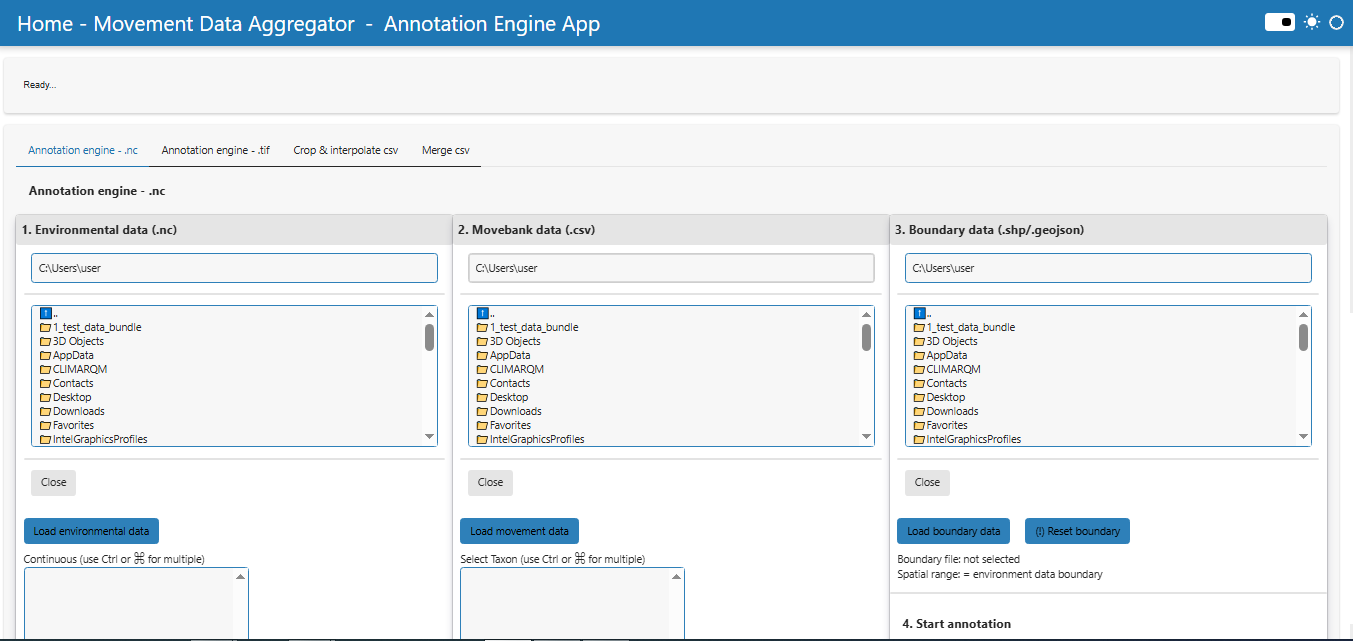 View of the user interface: Annotation engine - .nc tab.