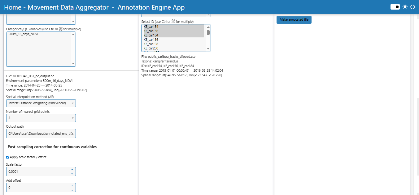 Interpolation and value correction control in Annotation engine - .tif tab.