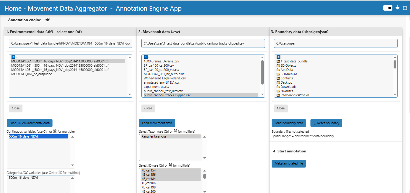 Annotation engine - .tif tab after data selection.