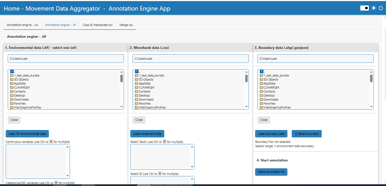 View of the user interface: Annotation engine - .tif tab.